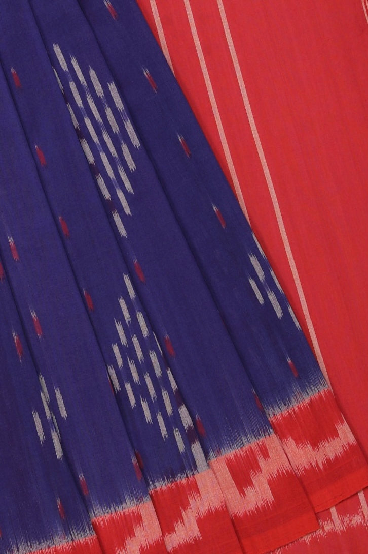 Image of Bright Indigo Handwoven Cotton Pochampally Ikat Saree